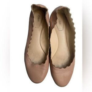 Chloe Scallop Leather tan Ballet Flat Shoes Size 37.5